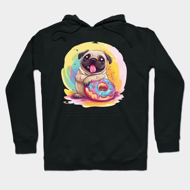 Pug with Donut Hoodie by WAADESIGN